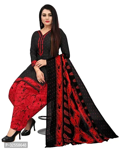 Elegant Black Cotton Blend Printed Dress Material with Dupatta For Women-thumb3