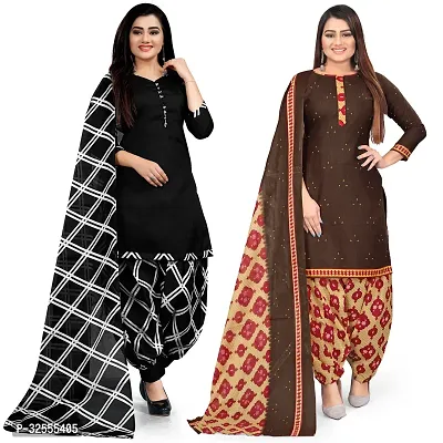 Elegant Multicoloured Cotton Printed Dress Material with Dupatta For Women Pack Of 2-thumb0