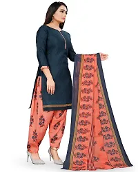 Elegant Navy Blue Cotton Blend Printed Dress Material with Dupatta For Women-thumb4