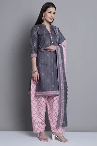 Stylish Grey Cotton Blend Printed Kurta Bottom and Dupatta Set For Women-thumb3