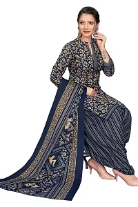 Stylish Navy Blue Cotton Blend Printed Kurta Bottom and Dupatta Set For Women-thumb3