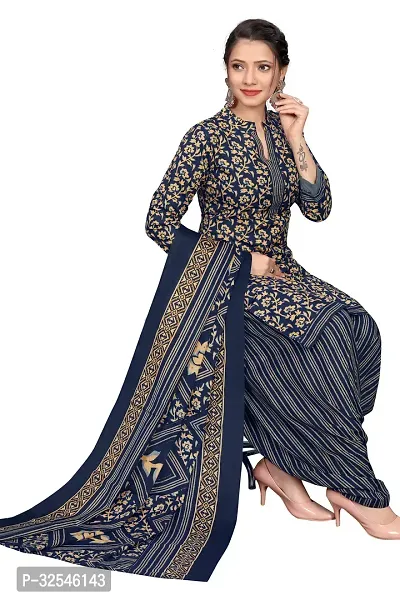 Stylish Navy Blue Cotton Blend Printed Kurta Bottom and Dupatta Set For Women-thumb4