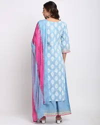 Stylish Blue Cotton Printed Kurta Bottom and Dupatta Set For Women-thumb1