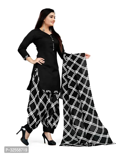 Elegant Black Cotton Blend Printed Dress Material with Dupatta For Women-thumb5