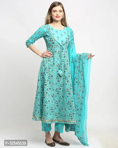 Stylish Blue Cotton Printed Kurta Bottom and Dupatta Set For Women-thumb3