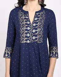 Stylish Navy Blue Rayon Embroidered Kurta Bottom and Dupatta Set For Women-thumb2