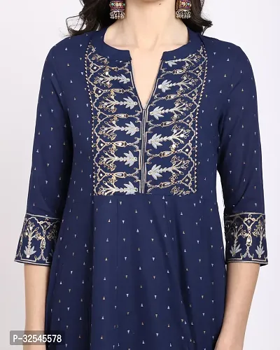 Stylish Navy Blue Rayon Embroidered Kurta Bottom and Dupatta Set For Women-thumb3