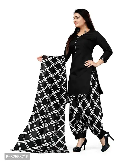 Elegant Black Cotton Blend Printed Dress Material with Dupatta For Women-thumb4