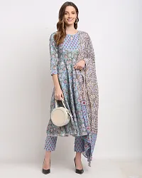 Stylish Blue Cotton Printed Kurta Bottom and Dupatta Set For Women-thumb3