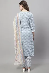 Stylish Grey Cotton Printed Kurta Bottom and Dupatta Set For Women-thumb3