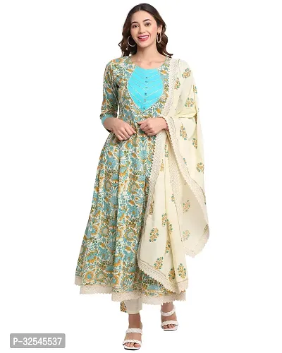 Stylish Multicoloured Cotton Printed Kurta Bottom and Dupatta Set For Women-thumb0