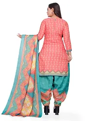 Elegant Peach Cotton Blend Printed Dress Material with Dupatta For Women-thumb1