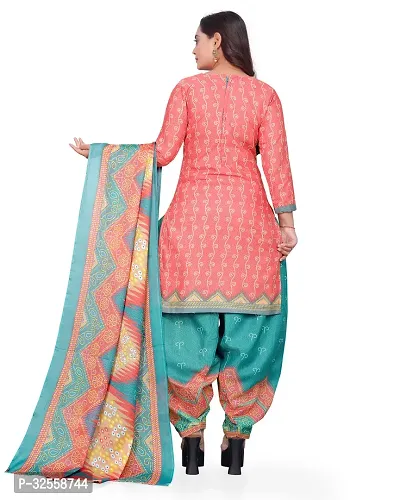 Elegant Peach Cotton Blend Printed Dress Material with Dupatta For Women-thumb2