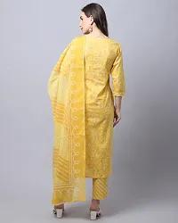 Stylish Mustard Cotton Printed Kurta Bottom and Dupatta Set For Women-thumb1