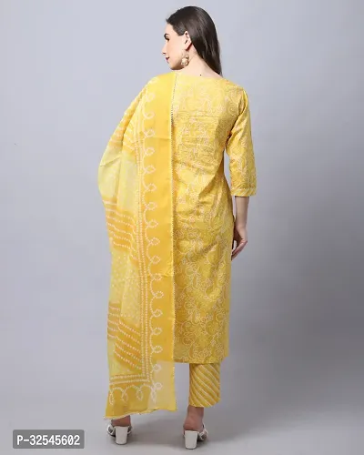 Stylish Mustard Cotton Printed Kurta Bottom and Dupatta Set For Women-thumb2