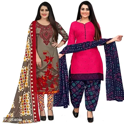 Elegant Multicoloured Crepe Printed Dress Material with Dupatta For Women Pack Of 2-thumb0