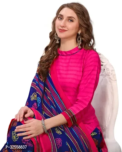 Elegant Pink Cotton Blend Printed Dress Material with Dupatta For Women-thumb5