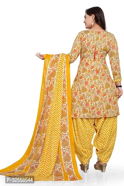 Elegant Yellow Cotton Blend Printed Dress Material with Dupatta For Women-thumb4