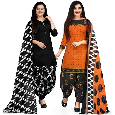 Elegant Multicoloured Crepe Printed Dress Material with Dupatta For Women Pack Of 2-thumb0