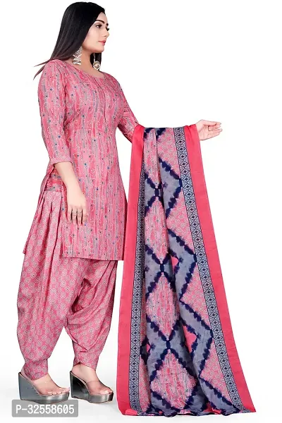 Elegant Pink Cotton Blend Printed Dress Material with Dupatta For Women-thumb3