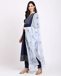 Stylish Navy Blue Rayon Embroidered Kurta Bottom and Dupatta Set For Women-thumb3