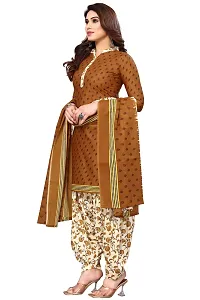 Elegant Brown Cotton Blend Printed Dress Material with Dupatta For Women-thumb1