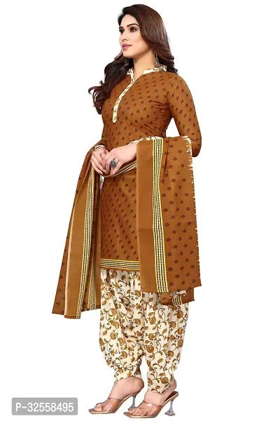 Elegant Brown Cotton Blend Printed Dress Material with Dupatta For Women-thumb2