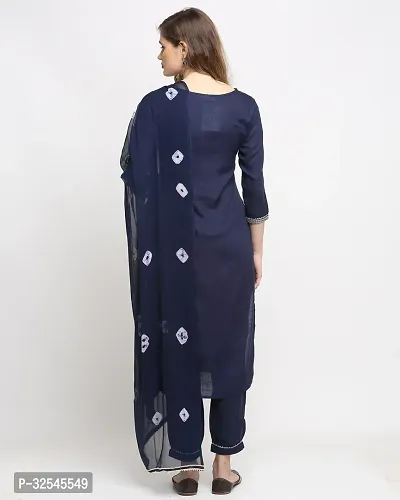 Stylish Navy Blue Cotton Embroidered Kurta Bottom and Dupatta Set For Women-thumb2