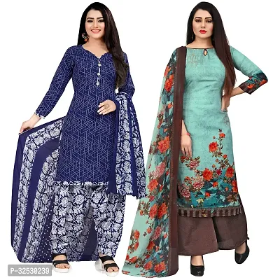 Elegant Multicoloured Crepe Printed Dress Material with Dupatta For Women Pack Of 2-thumb0