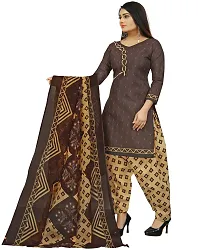 Elegant Brown Cotton Blend Printed Dress Material with Dupatta For Women-thumb2