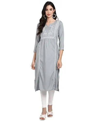 Stylish Embroidered Rayon Slub Kurta For Women