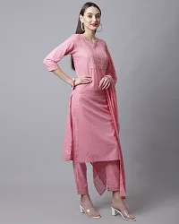 Stylish Pink Cotton Embroidered Kurta Bottom and Dupatta Set For Women-thumb3