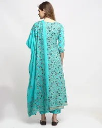 Stylish Blue Cotton Printed Kurta Bottom and Dupatta Set For Women-thumb1