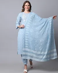 Stylish Blue Cotton Printed Kurta Bottom and Dupatta Set For Women-thumb4