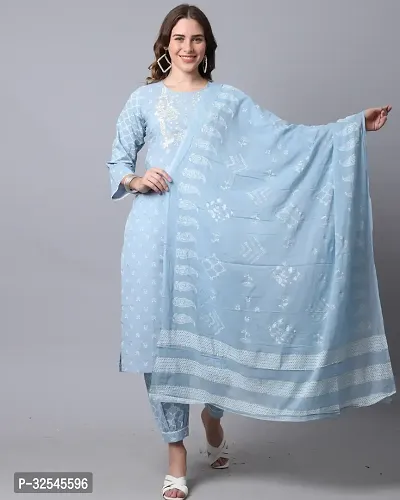 Stylish Blue Cotton Printed Kurta Bottom and Dupatta Set For Women-thumb5