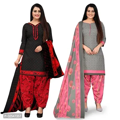 Stylish Multicoloured Cotton Printed Dress Material with Dupatta For Women Pack Of 2-thumb0