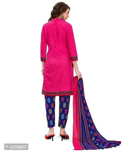 Elegant Pink Cotton Blend Printed Dress Material with Dupatta For Women-thumb2