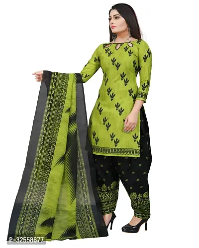 Elegant Green Cotton Blend Printed Dress Material with Dupatta For Women-thumb3