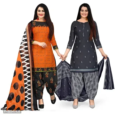 Stylish Multicoloured Cotton Printed Dress Material with Dupatta For Women Pack Of 2