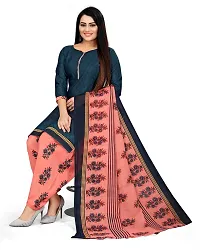 Elegant Navy Blue Cotton Blend Printed Dress Material with Dupatta For Women-thumb2