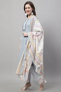 Stylish Grey Cotton Printed Kurta Bottom and Dupatta Set For Women-thumb2