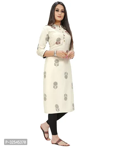 Stylish Beige Khadi Cotton Printed Kurta For Women-thumb3