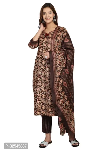 Stylish Multicoloured Cotton Blend Printed Kurta Bottom and Dupatta Set For Women