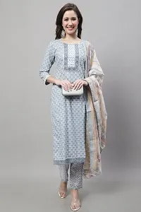 Stylish Grey Cotton Printed Kurta Bottom and Dupatta Set For Women-thumb4