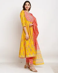 Stylish Multicoloured Cotton Embroidered Kurta Bottom and Dupatta Set For Women-thumb2