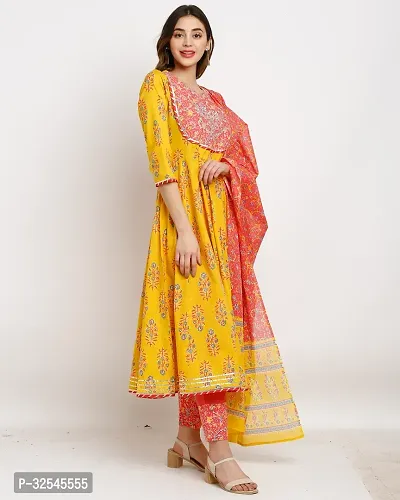 Stylish Multicoloured Cotton Embroidered Kurta Bottom and Dupatta Set For Women-thumb3