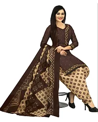 Elegant Brown Cotton Blend Printed Dress Material with Dupatta For Women-thumb3