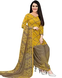 Elegant Yellow Cotton Blend Printed Dress Material with Dupatta For Women-thumb1