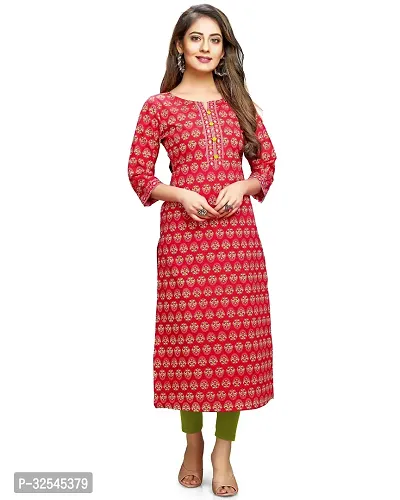 Stylish Red Cotton Printed Kurta For Women