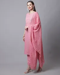 Stylish Pink Cotton Embroidered Kurta Bottom and Dupatta Set For Women-thumb2